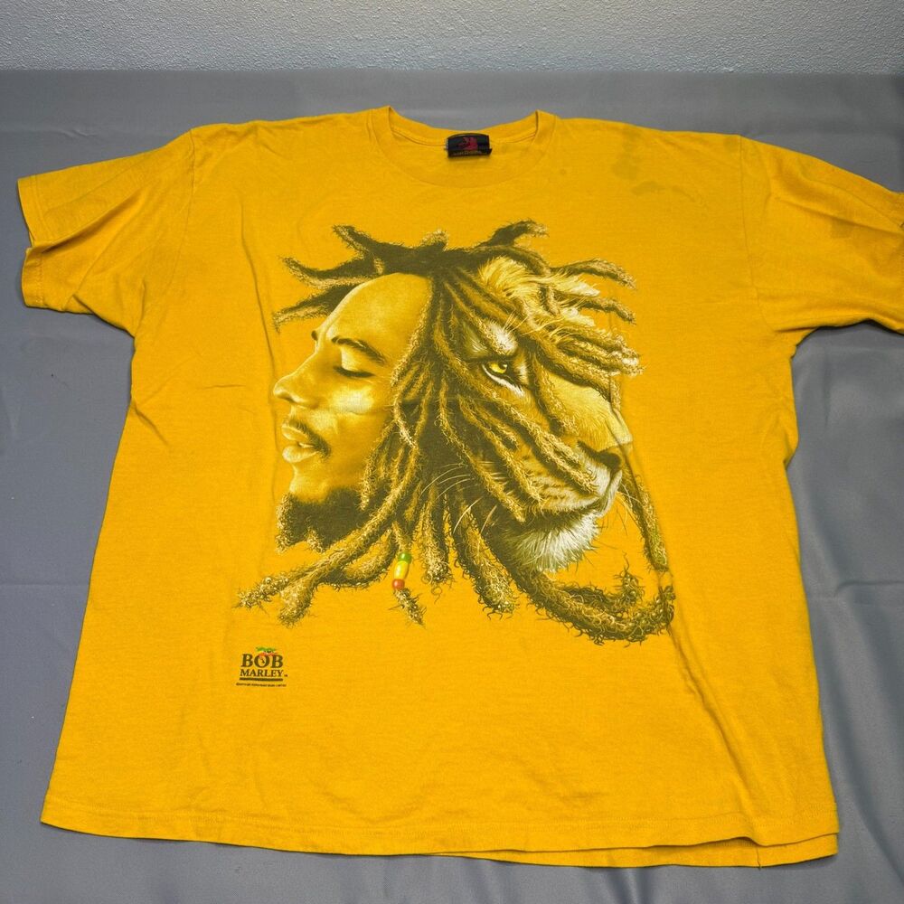 Vintage Zion Rootswear Bob Marley Lion Graphic T-Shirt Men’s 2XL Yellow Reggae